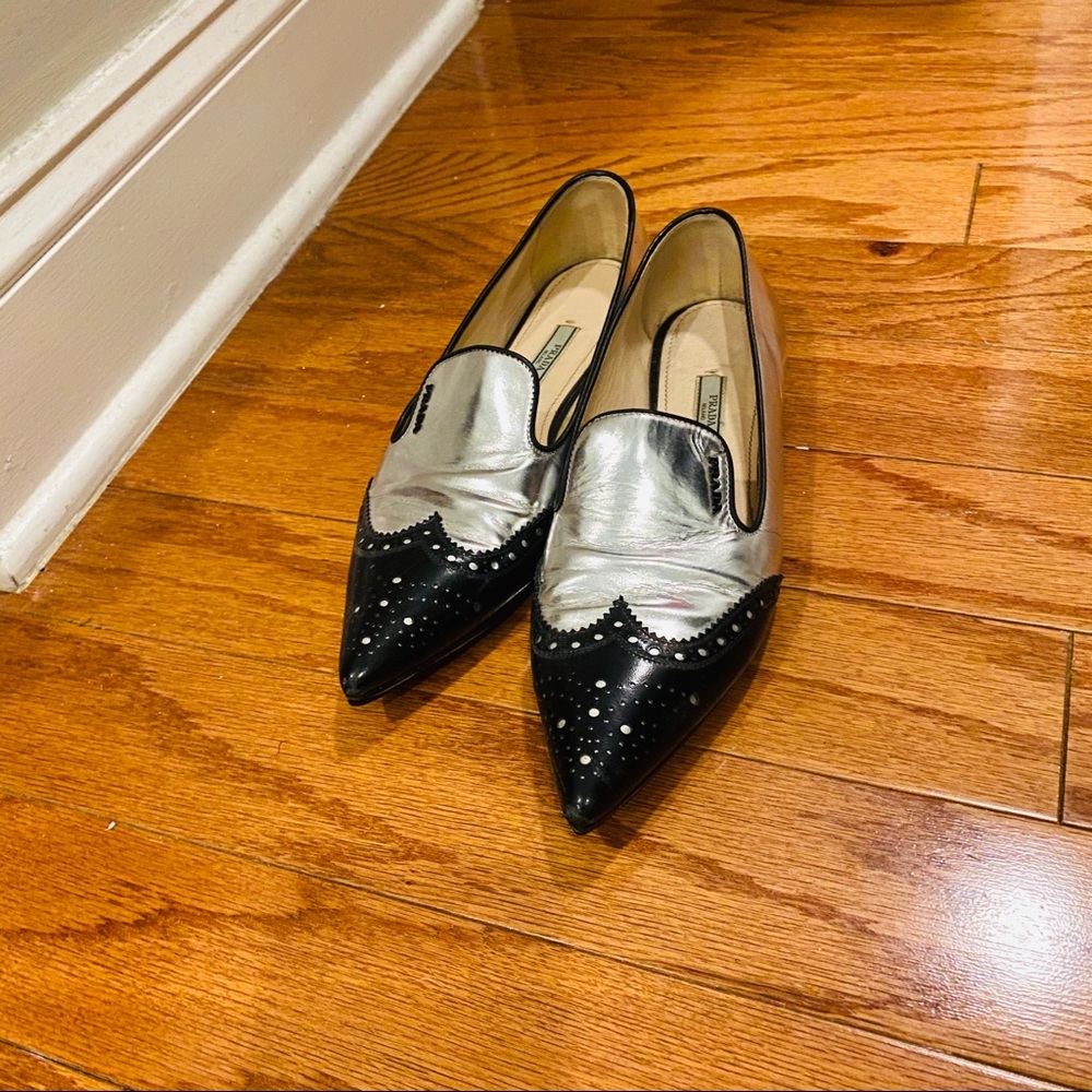 Prada metallic pointed toe brogue loafer - Picture 2 of 15